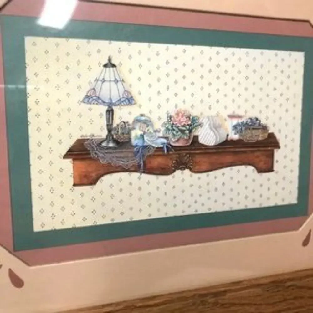 Set of Two Vintage Framed Victorian Inspired Shelf Art